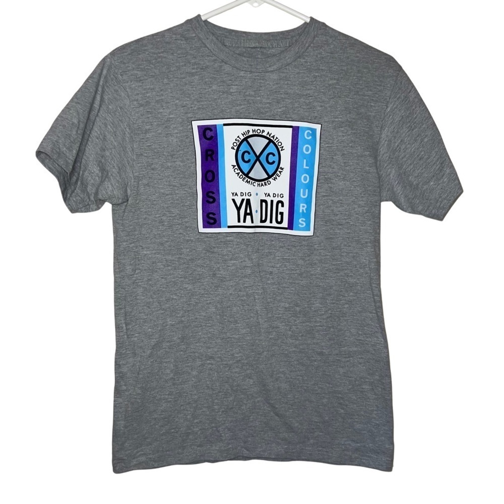 Cross Colours Original Hip Hop Unisex Graphic Screen Print T-shirt Gray Medium